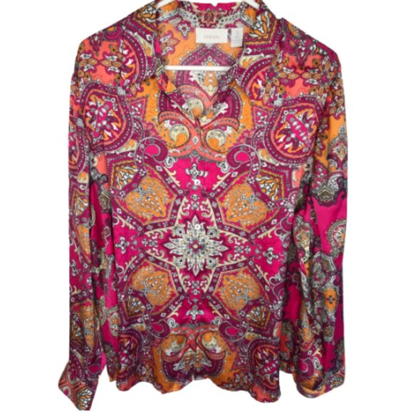 Chico's Tops - Chicos Boho Paisley Button Front Long sleeve Shirt